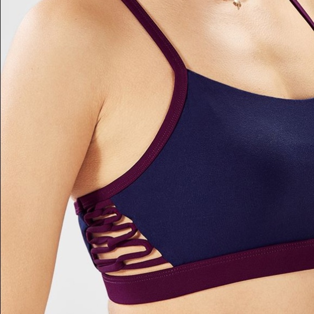 NWOT FABLETICS perry lace up sports bra   cross cross SMALL blue & purple